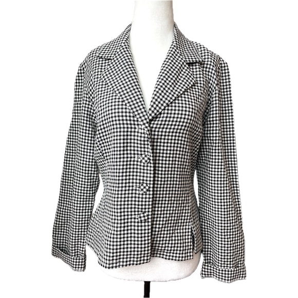 Vintage 90s Le Chateau Made in Canada Black & White Checkered Blazer. Women Sm - Picture 1 of 7
